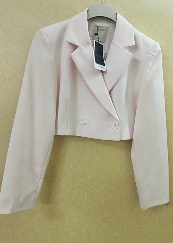 m Beden beyaz Renk Düğmeli PUDRA PEMBE Mini Blazer QUZU
