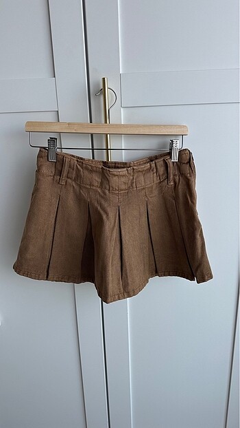 Zara Kahve Kot Şort Etek