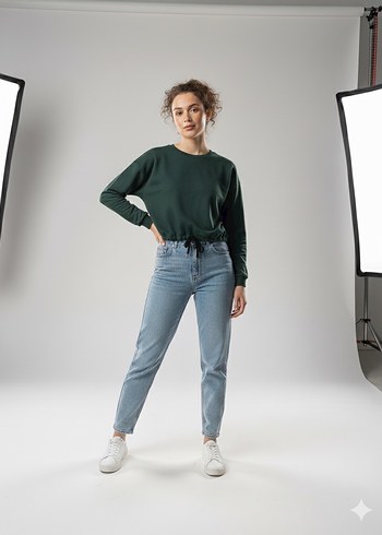 Diğer Koyu Yeşil Kadın Keten Sweatshirt