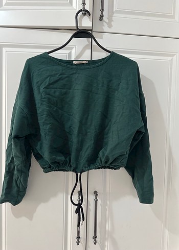 m Beden yeşil Renk Koyu Yeşil Kadın Keten Sweatshirt