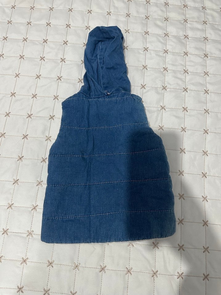 Kapüşonlu Nakışlı Kız Kot Yelek - Görsel 2