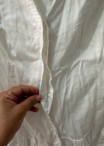 xs Beden beyaz Renk Düğmeli Beyaz Keten Kadın Gömlek