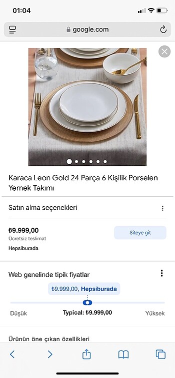 Beden beyaz Renk Karaca leon gold 24 parça 6 kişilik (2 adet toplam 12 kisilik)