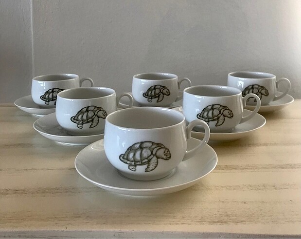 American Vintage Antika Alman damgalı porselen çay nescafe fincan takımı