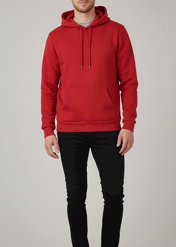 Erkek Koyu Kırmızı Kapüşonlu Sweatshirt - Görsel 3