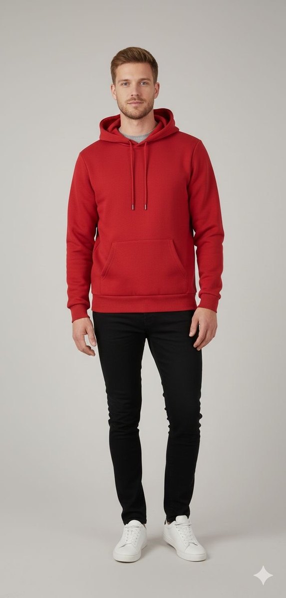 Erkek Koyu Kırmızı Kapüşonlu Sweatshirt - Görsel 3