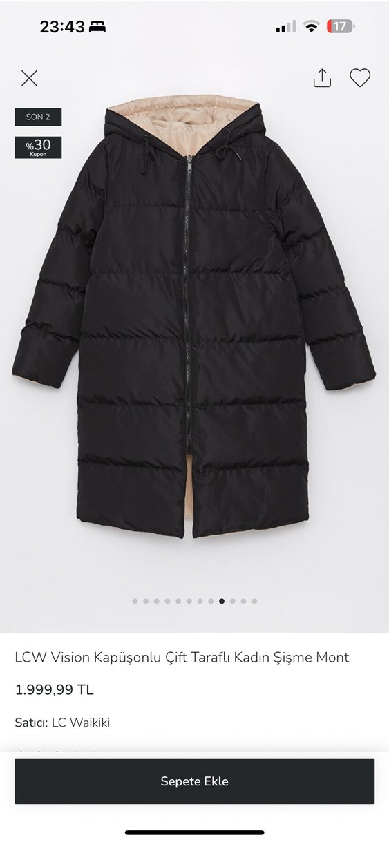 LCW Vision Kadın Kapüşonlu Siyah Şişme Mont - Görsel 2