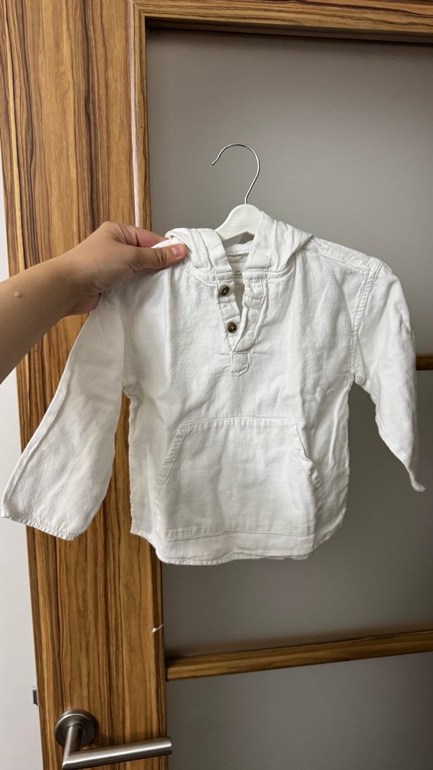 Zara Beyaz Keten V Yaka Erkek Çocuk Gömlek - Görsel 3
