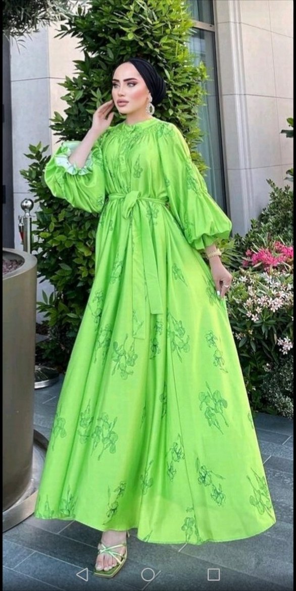 Kurbağa yeşili Uzun saten abiye  Elbise - Görsel 4