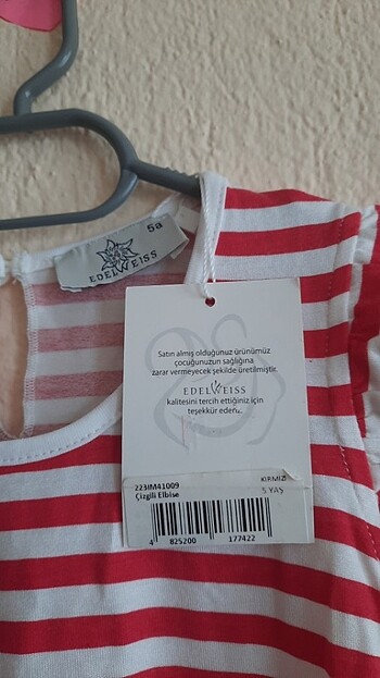 3-6 Ay Beden Edelweiss 5 Aylık Kırmızı Çizgili Kız Çocuk Elbise