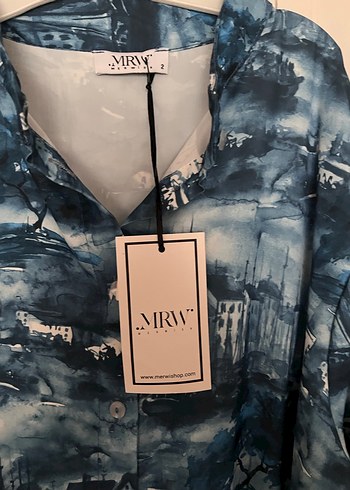 Mavi Bağlama Desenli Uzun  Elbise - Görsel 4