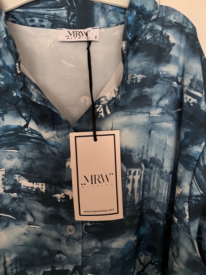 Mavi Bağlama Desenli Uzun  Elbise - Görsel 4