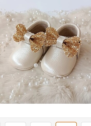 Hodore Sofia Taşlı krem hakiki deri Makosen bebek ayakkabı 18 nu - Görsel 5