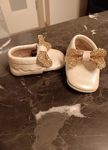 Hodore Sofia Taşlı krem hakiki deri Makosen bebek ayakkabı 18 nu - Görsel 6