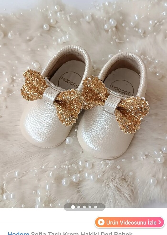 Hodore Sofia Taşlı krem hakiki deri Makosen bebek ayakkabı 18 nu - Görsel 2