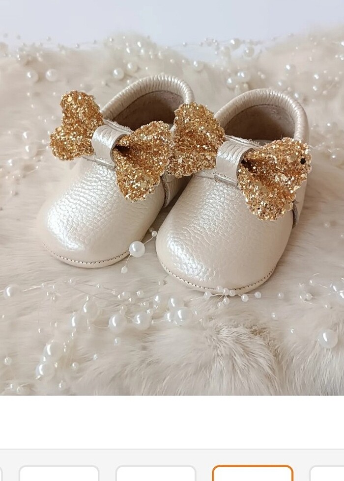 Hodore Sofia Taşlı krem hakiki deri Makosen bebek ayakkabı 18 nu - Görsel 5