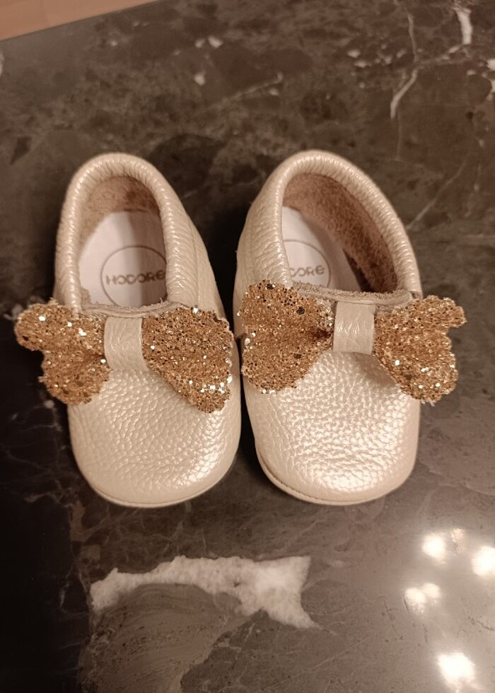 Hodore Sofia Taşlı krem hakiki deri Makosen bebek ayakkabı 18 nu - Görsel 3