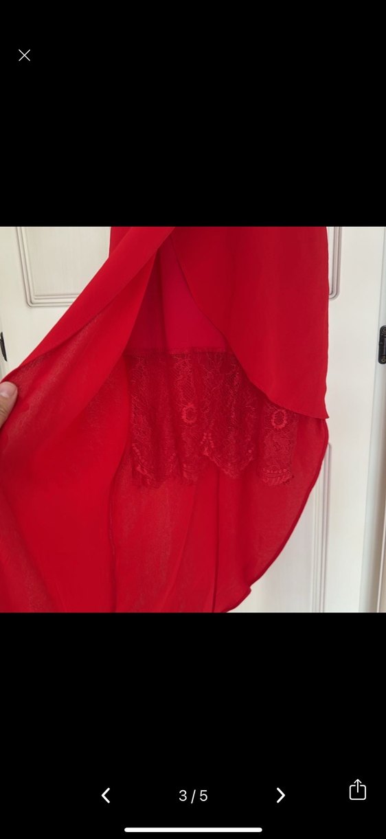 Kırmızı Mini V Yaka İnce Askılı Elbise - Görsel 2