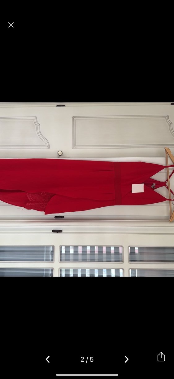 Kırmızı Mini V Yaka İnce Askılı Elbise - Görsel 4