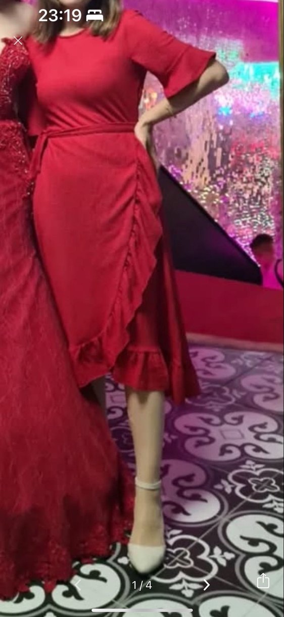 Kırmızı Midi  Elbise - Görsel 3