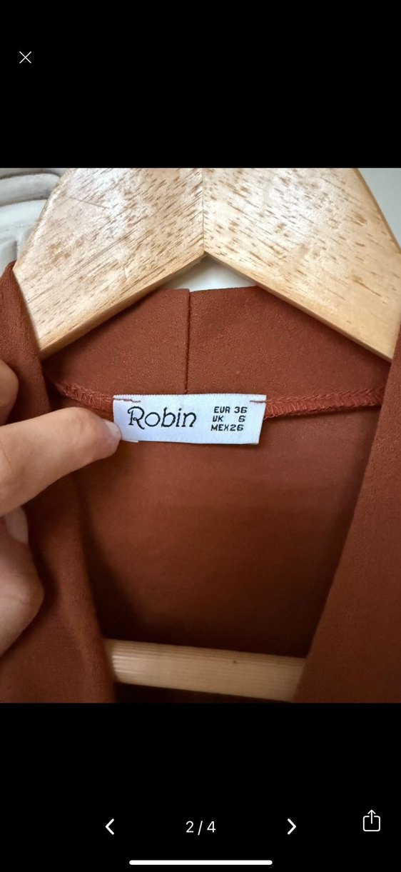 Kahverengi Kemerli Uzun V Yaka Elbise - Görsel 3