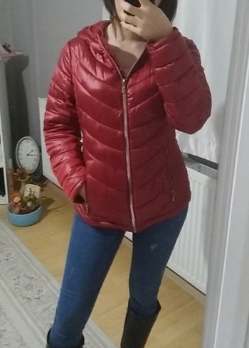 Kırmızı Fermuarlı Kadın Kış Ceketi - Görsel 3