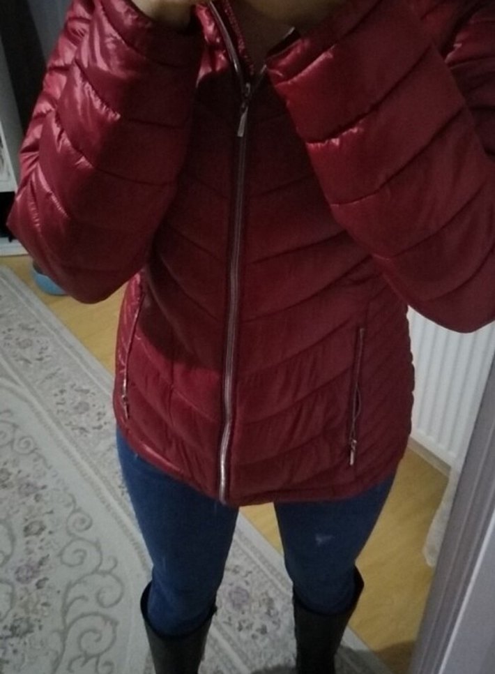 Kırmızı Fermuarlı Kadın Kış Ceketi - Görsel 2