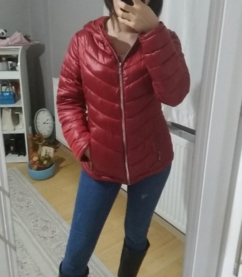 Kırmızı Fermuarlı Kadın Kış Ceketi - Görsel 3