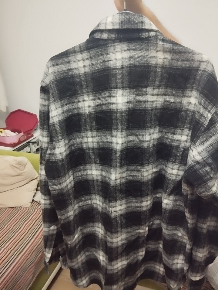 Gri Ekose Desenli Erkek Yün Gömlek - Görsel 5