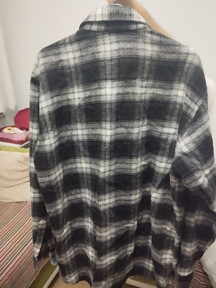 Gri Ekose Desenli Erkek Yün Gömlek - Görsel 4
