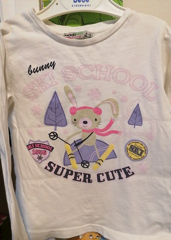 Beyaz Kız Çocuk Uzun Kollu Baskılı Tişört - Görsel 2