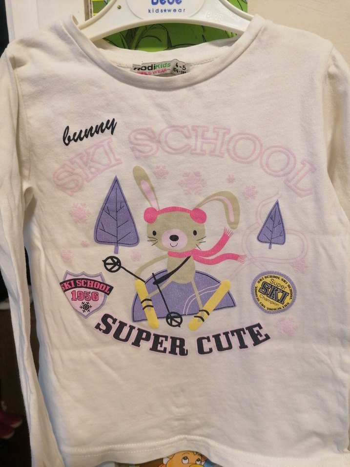 Beyaz Kız Çocuk Uzun Kollu Baskılı Tişört - Görsel 2