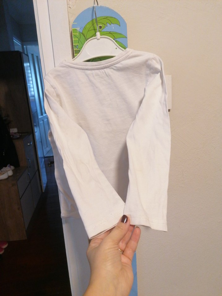 Beyaz Kız Çocuk Uzun Kollu Baskılı Tişört - Görsel 4