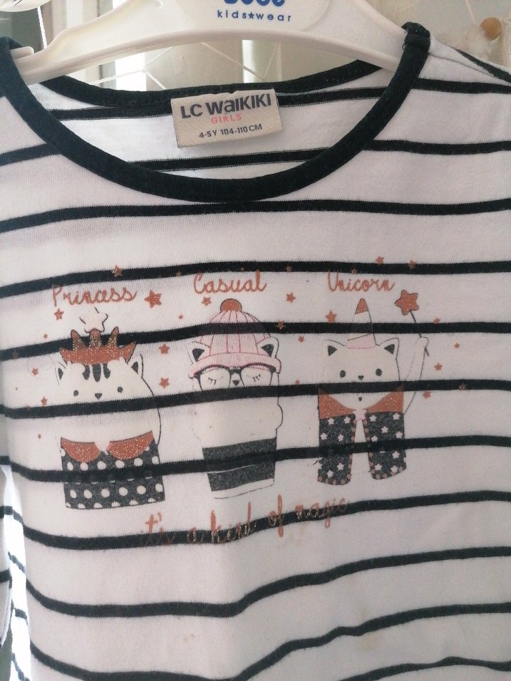 Kız Çocuk Çizgili Uzun Kollu Tişört - Görsel 2