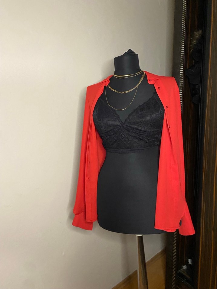 Asimetrik Drapeli Kırmızı Kadın Bluz - Görsel 5