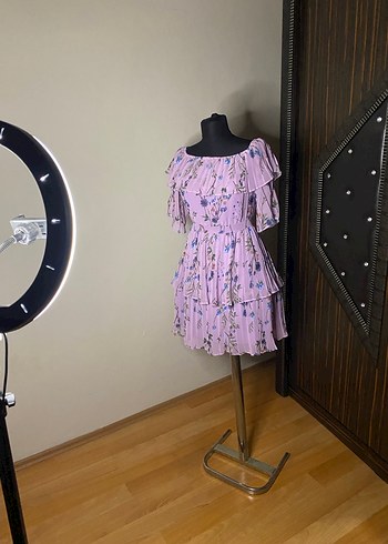 Mor Bohem Mini Elbise Fırfırlı - Görsel 5