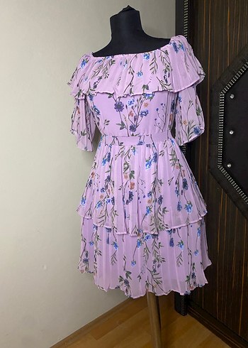 Mor Bohem Mini Elbise Fırfırlı - Görsel 6