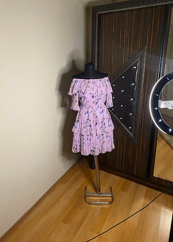 Mor Bohem Mini Elbise Fırfırlı - Görsel 3