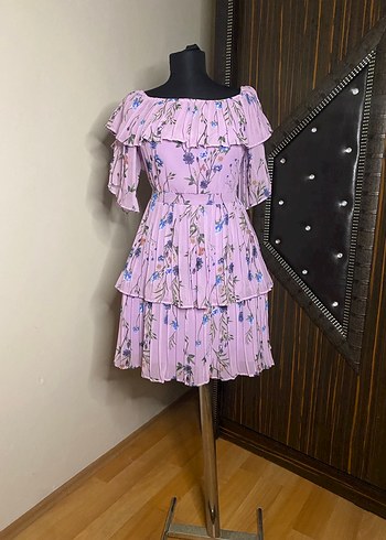 Mor Bohem Mini Elbise Fırfırlı - Görsel 2