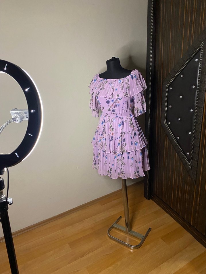 Mor Bohem Mini Elbise Fırfırlı - Görsel 5