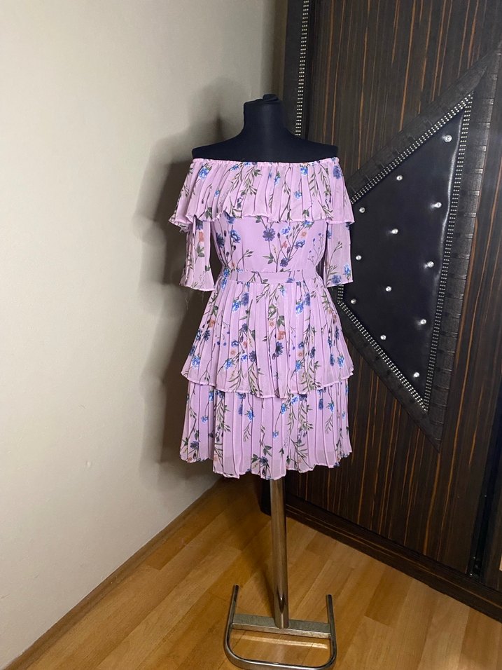 Mor Bohem Mini Elbise Fırfırlı - Görsel 4