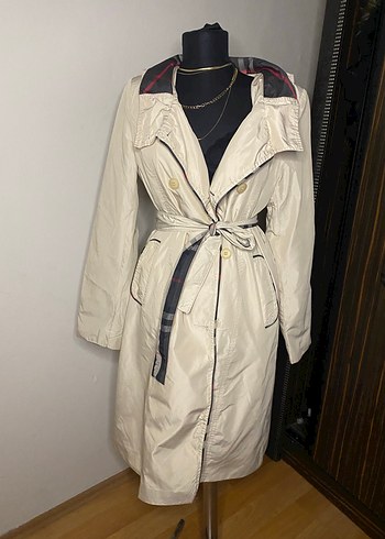 Bej Uzun Kadın Trençkot Kemerli - Görsel 3