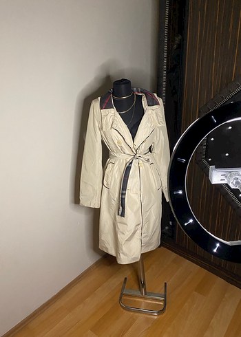 Bej Uzun Kadın Trençkot Kemerli - Görsel 5