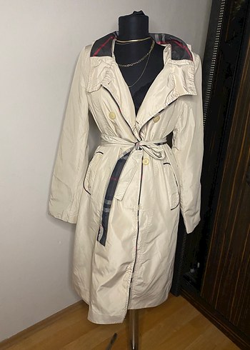 Bej Uzun Kadın Trençkot Kemerli - Görsel 6