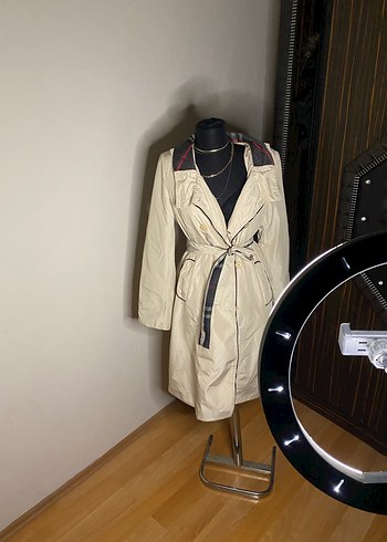 Bej Uzun Kadın Trençkot Kemerli - Görsel 4