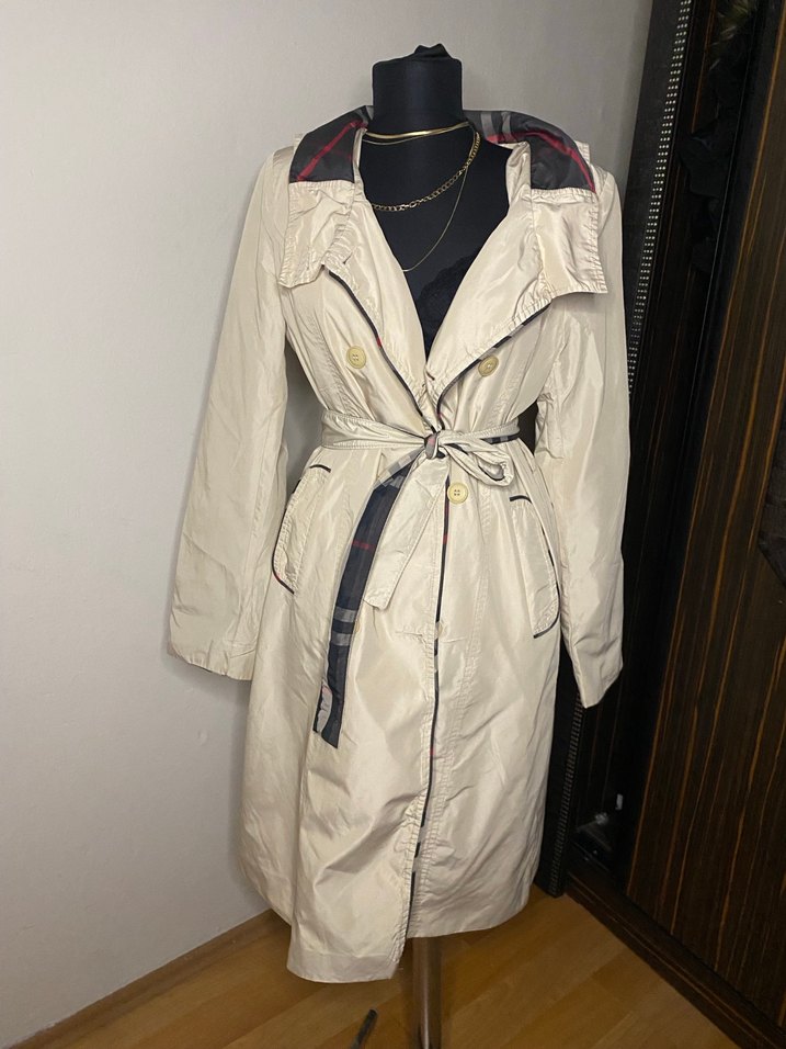 Bej Uzun Kadın Trençkot Kemerli - Görsel 3