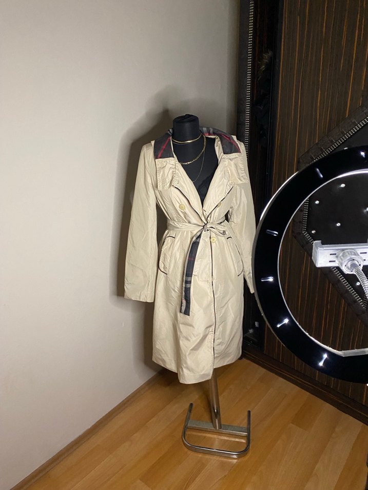 Bej Uzun Kadın Trençkot Kemerli - Görsel 5