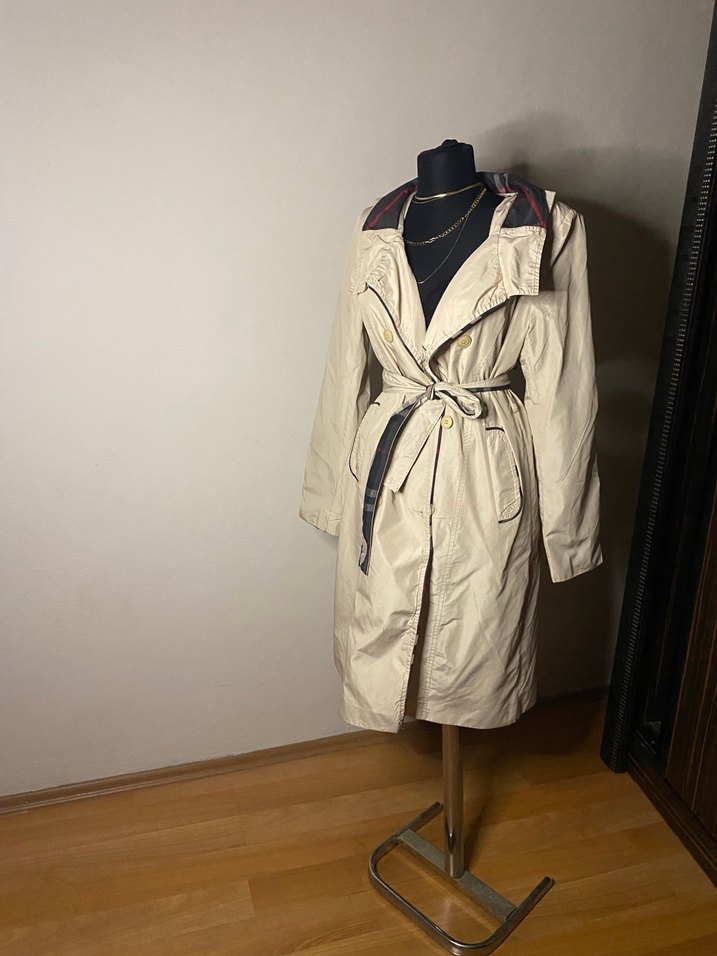 Bej Uzun Kadın Trençkot Kemerli - Görsel 2