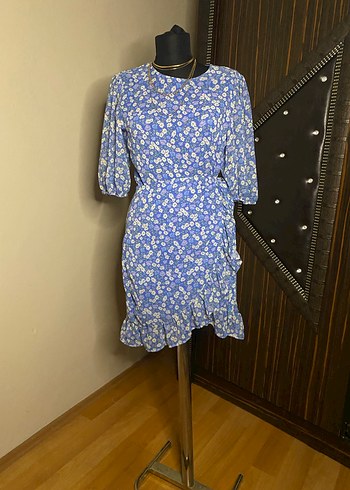 Mavi Mini Bohem Elbise Fırfırlı - Görsel 5