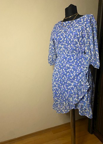 Mavi Mini Bohem Elbise Fırfırlı - Görsel 6